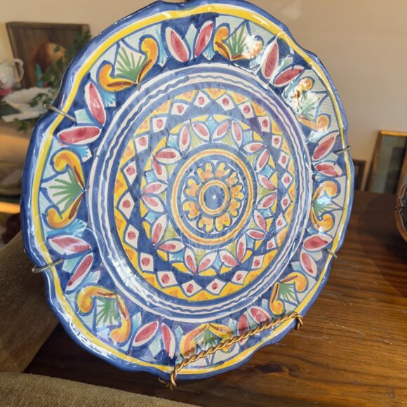 Amalfi Pottery Hand Painted Floral Decorative Plate Multicolor Blue Yellow - Picture 2 of 6